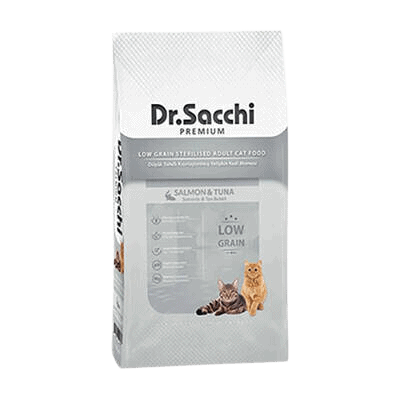 Dr.Sacchi Premium Düşük Tahıllı Somonlu ve Ton Balıklı Kısırlaştırılmış Kedi Maması 10 Kg